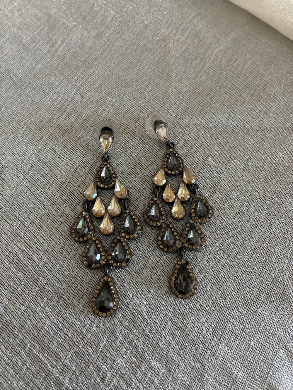 Charming Charlie Black and Gold  Brown Accent Teardrop Chandelier Earrings